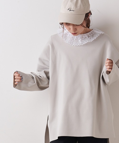 PUAL CE CIN(ピュアルセシン)の「【オーガニックコットン】衿レースプルオーバー(Tシャツ/カットソー・レディース・オフホワイト/スミクロ・FREE)」の4枚目の写真