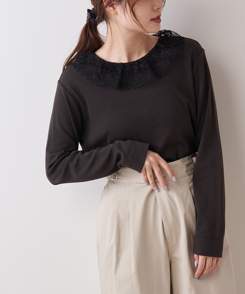 PUAL CE CIN(ピュアルセシン)の「【オーガニックコットン】衿レースプルオーバー(Tシャツ/カットソー・レディース・オフホワイト/スミクロ・FREE)」の17枚目の写真