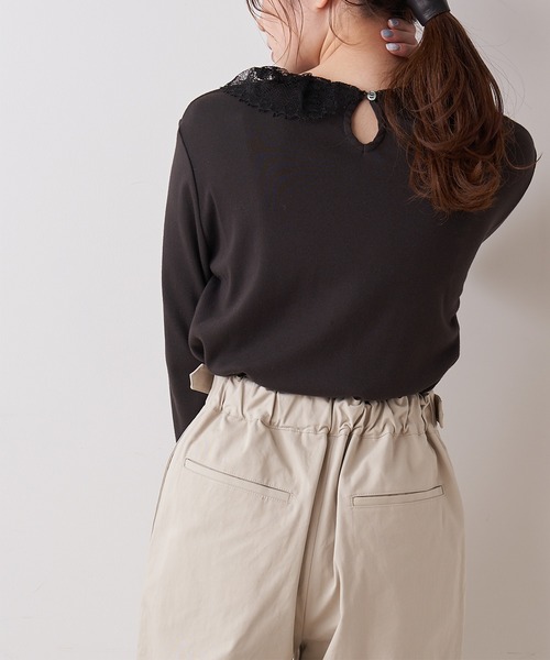 PUAL CE CIN(ピュアルセシン)の「【オーガニックコットン】衿レースプルオーバー(Tシャツ/カットソー・レディース・オフホワイト/スミクロ・FREE)」の14枚目の写真