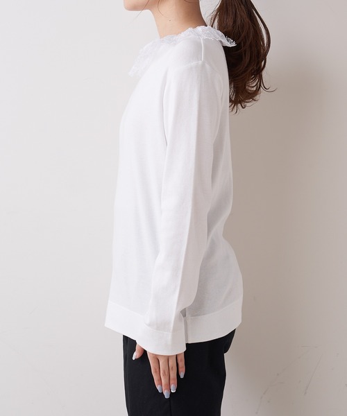 PUAL CE CIN(ピュアルセシン)の「【オーガニックコットン】衿レースプルオーバー(Tシャツ/カットソー・レディース・オフホワイト/スミクロ・FREE)」の11枚目の写真