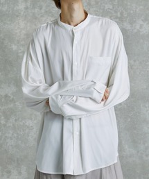 act'm | シルクライク1ポケット バンドカラー長袖オーバーサイズシャツ(シャツ/ブラウス)