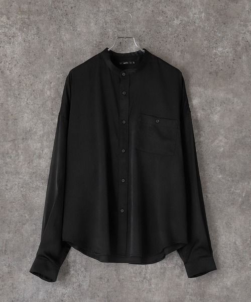 act'm（アクトム）の「シルクライク1ポケット バンドカラー長袖ルーズシャツ（シャツ/ブラウス・メンズ・ホワイト/ブラック/サックスブルー・S/M/L）」の10枚目の写真