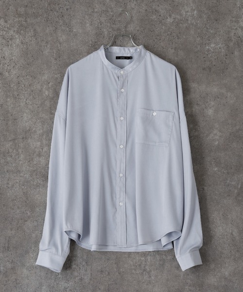 act'm（アクトム）の「シルクライク1ポケット バンドカラー長袖ルーズシャツ（シャツ/ブラウス・メンズ・ホワイト/ブラック/サックスブルー・S/M/L）」の11枚目の写真