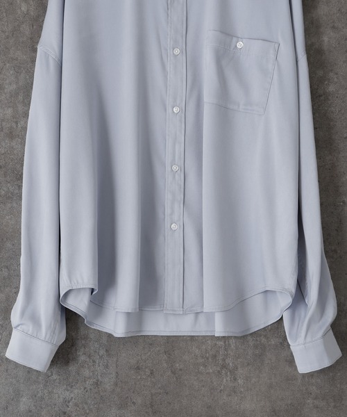 act'm（アクトム）の「シルクライク1ポケット バンドカラー長袖ルーズシャツ（シャツ/ブラウス・メンズ・ホワイト/ブラック/サックスブルー・S/M/L）」の14枚目の写真