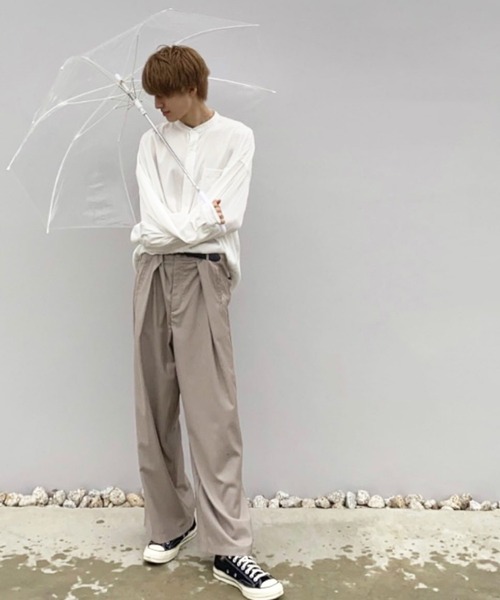 act'm（アクトム）の「シルクライク1ポケット バンドカラー長袖ルーズシャツ（シャツ/ブラウス・メンズ・ホワイト/ブラック/サックスブルー・S/M/L）」の18枚目の写真