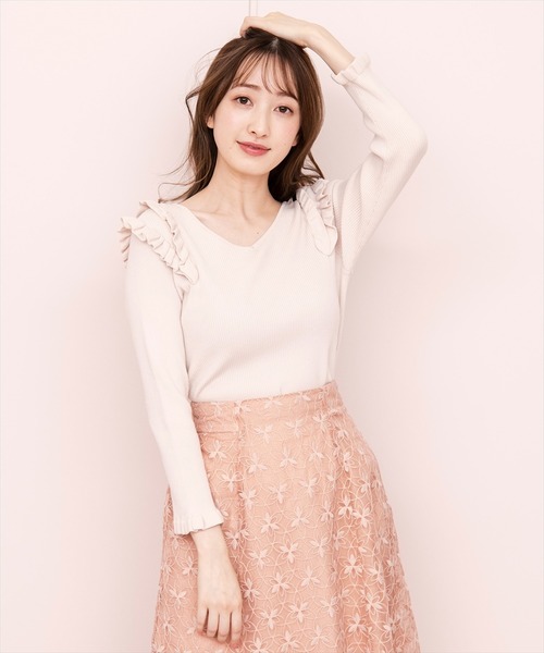 WILLSELECTION（ウィルセレクション）の「リトルラッフルフリルリブニット（ニット/セーター・レディース・アイボリー/サックスブルー/ネイビー/ピンク・MEDIUM）」の8枚目の写真