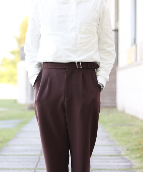 INTER FACTORY（インターファクトリー）の「ファッションインフルエンサー howell - ワイドテーパードグルカスラックス　made in INTER FACTORY（スラックス・メンズ・ブラウン/ネイビー・LARGE/MEDIUM）」の6枚目の写真