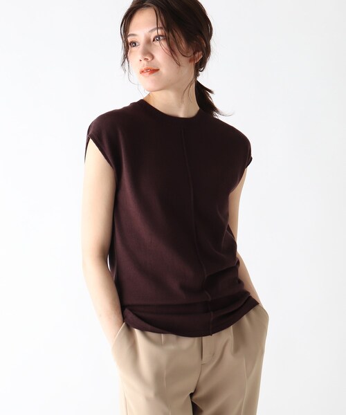 JET（ジェット）の「◆【ウォッシャブル】綿シルクレーヨンノースリーブニット（ニット/セーター・レディース・ブラウン系その他/ライトベージュ/パープル系4・04）」の2枚目の写真