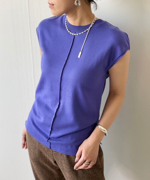 JET（ジェット）の「◆【ウォッシャブル】綿シルクレーヨンノースリーブニット（ニット/セーター・レディース・ブラウン系その他/ライトベージュ/パープル系4・04）」の7枚目の写真