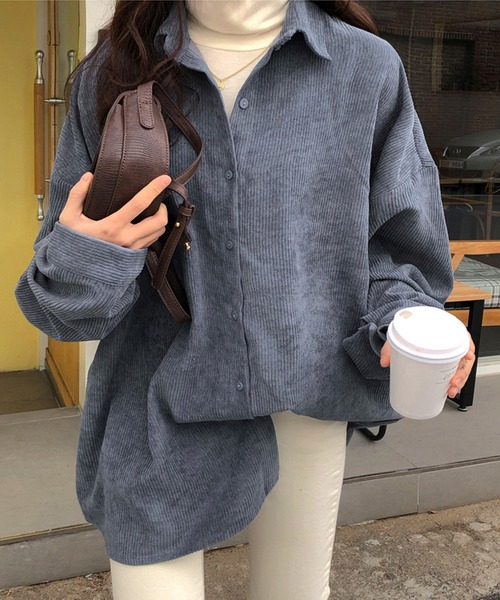 aimoha(アイモハ)の「コーデュロイ シンプルオーバーシャツ(シャツ/ブラウス・レディース・ブルー/ベージュ/グレー・FREE)」の12枚目の写真