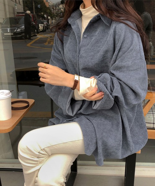 aimoha(アイモハ)の「コーデュロイ シンプルオーバーシャツ(シャツ/ブラウス・レディース・ブルー/ベージュ/グレー・FREE)」の8枚目の写真