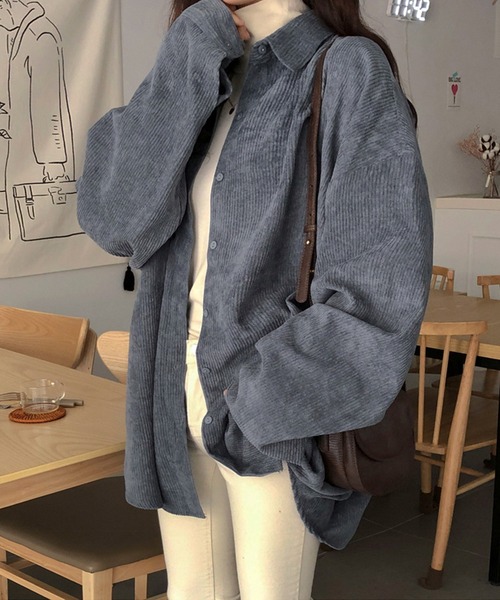 aimoha(アイモハ)の「コーデュロイ シンプルオーバーシャツ(シャツ/ブラウス・レディース・ブルー/ベージュ/グレー・FREE)」の10枚目の写真