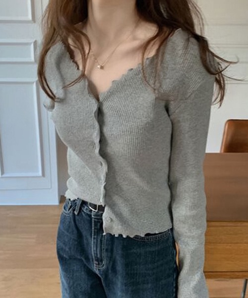 Girly Doll（ガーリードール）の「メロウ加工リブカーディガン（カーディガン/ボレロ・レディース・ベージュ/グレー/キャメル/ブラック/オフホワイト・FREE）」の3枚目の写真