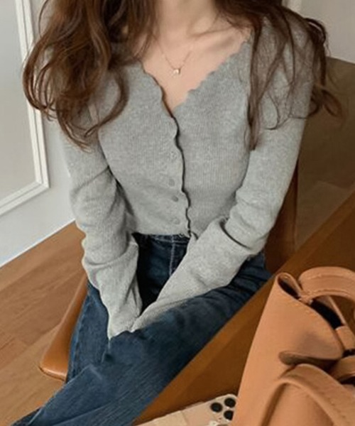 Girly Doll（ガーリードール）の「メロウ加工リブカーディガン（カーディガン/ボレロ・レディース・ベージュ/グレー/キャメル/ブラック/オフホワイト・FREE）」の8枚目の写真