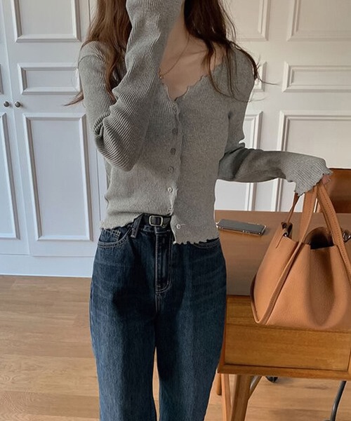 Girly Doll（ガーリードール）の「メロウ加工リブカーディガン（カーディガン/ボレロ・レディース・ベージュ/グレー/キャメル/ブラック/オフホワイト・FREE）」の10枚目の写真