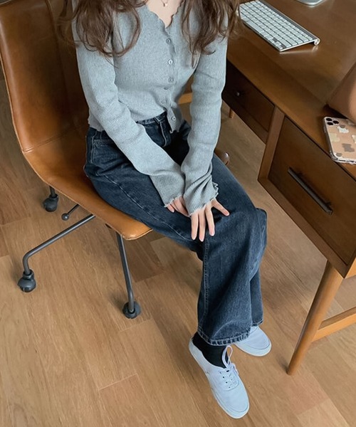 Girly Doll（ガーリードール）の「メロウ加工リブカーディガン（カーディガン/ボレロ・レディース・ベージュ/グレー/キャメル/ブラック/オフホワイト・FREE）」の13枚目の写真