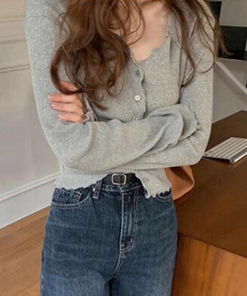 Girly Doll（ガーリードール）の「メロウ加工リブカーディガン（カーディガン/ボレロ・レディース・ベージュ/グレー/キャメル/ブラック/オフホワイト・FREE）」の18枚目の写真