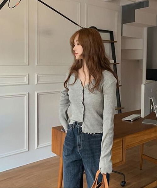 Girly Doll（ガーリードール）の「メロウ加工リブカーディガン（カーディガン/ボレロ・レディース・ベージュ/グレー/キャメル/ブラック/オフホワイト・FREE）」の14枚目の写真