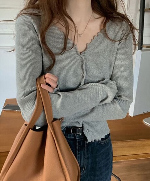 Girly Doll（ガーリードール）の「メロウ加工リブカーディガン（カーディガン/ボレロ・レディース・ベージュ/グレー/キャメル/ブラック/オフホワイト・FREE）」の12枚目の写真