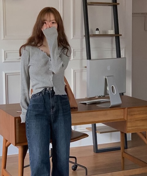 Girly Doll（ガーリードール）の「メロウ加工リブカーディガン（カーディガン/ボレロ・レディース・ベージュ/グレー/キャメル/ブラック/オフホワイト・FREE）」の6枚目の写真