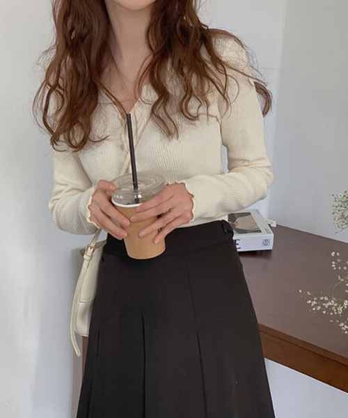 Girly Doll（ガーリードール）の「メロウ加工リブカーディガン（カーディガン/ボレロ・レディース・ベージュ/グレー/キャメル/ブラック/オフホワイト・FREE）」の15枚目の写真