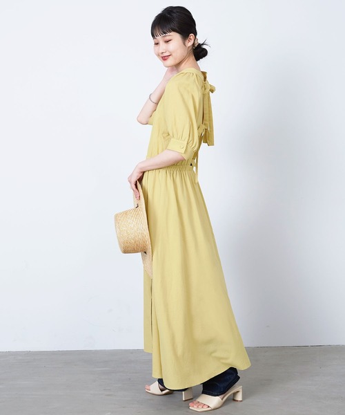 極美品✨mii ベルトギャザー ロングワンピース ボリューム リボン スキッパー 極美品✨mii ベルトギャザー ロングワンピース ボリューム リボン