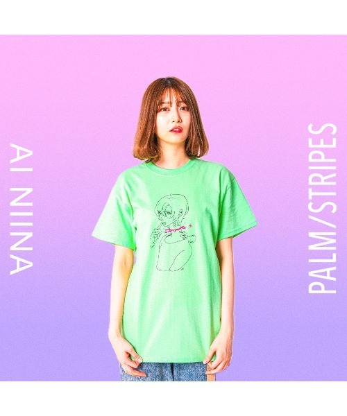Revo.（レボ）の「藍にいな × PALM/STRIPES  【 融合し得ない僕たちは 】（Tシャツ/カットソー・レディース・ホワイト/ミント・XL/L/M/S）」の2枚目の写真
