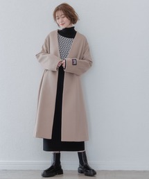 casheepVネックノーカラーコート　947432