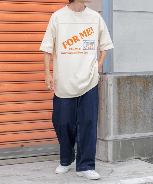 Perushu(ペルーシュ)の「フットボールプリントビッグTシャツ(Tシャツ/カットソー・レディース・チャコールグレー/オフホワイト・FREE)」の3枚目の写真