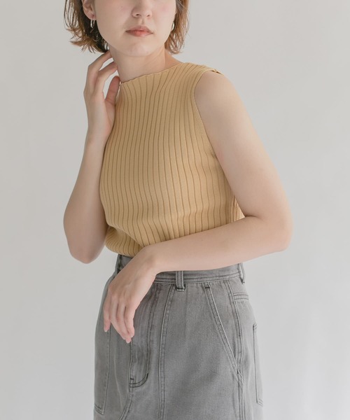 KBF（ケイビーエフ）の「ボートネックRIBニットタンクトップ（タンクトップ・レディース・ダークブラウン/ピンク/ベージュ系その他・ONE）」の4枚目の写真