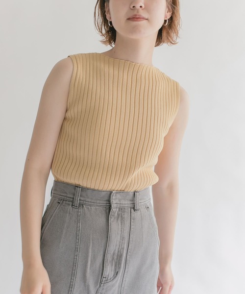 KBF（ケイビーエフ）の「ボートネックRIBニットタンクトップ（タンクトップ・レディース・ダークブラウン/ピンク/ベージュ系その他・ONE）」の5枚目の写真