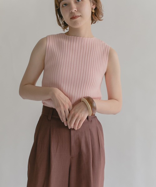 KBF（ケイビーエフ）の「ボートネックRIBニットタンクトップ（タンクトップ・レディース・ダークブラウン/ピンク/ベージュ系その他・ONE）」の8枚目の写真