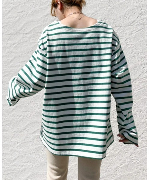 CIAOPANIC（チャオパニック）の「【ユニセックスで着用可能】バスクボーダーボートネックロングスリーブＴシャツ（Tシャツ/カットソー・メンズ・ブルー/グリーン/ネイビー/ブラウン・FREE）」の13枚目の写真