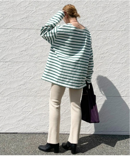 CIAOPANIC（チャオパニック）の「【ユニセックスで着用可能】バスクボーダーボートネックロングスリーブＴシャツ（Tシャツ/カットソー・メンズ・ブルー/グリーン/ネイビー/ブラウン・FREE）」の9枚目の写真