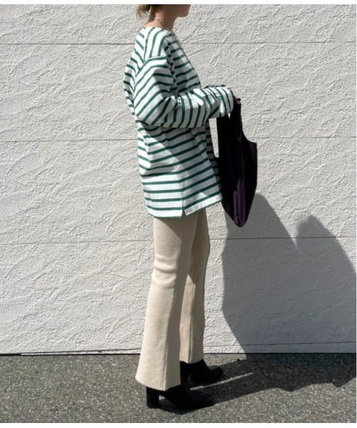 CIAOPANIC（チャオパニック）の「【ユニセックスで着用可能】バスクボーダーボートネックロングスリーブＴシャツ（Tシャツ/カットソー・メンズ・ブルー/グリーン/ネイビー/ブラウン・FREE）」の7枚目の写真