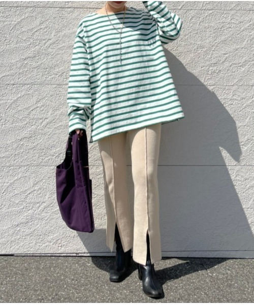 CIAOPANIC（チャオパニック）の「【ユニセックスで着用可能】バスクボーダーボートネックロングスリーブＴシャツ（Tシャツ/カットソー・メンズ・ブルー/グリーン/ネイビー/ブラウン・FREE）」の16枚目の写真