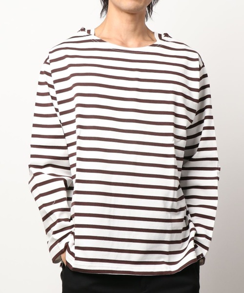 CIAOPANIC（チャオパニック）の「【ユニセックスで着用可能】バスクボーダーボートネックロングスリーブＴシャツ（Tシャツ/カットソー・メンズ・ブルー/グリーン/ネイビー/ブラウン・FREE）」の19枚目の写真