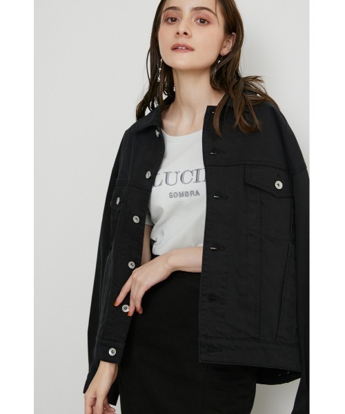 rienda（リエンダ）の「オーバーカラーデニムジャケット-U（デニムジャケット・レディース・ライトベージュ/ブラック・FREE）」の2枚目の写真