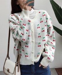 チェリー柄ニットカーディガン