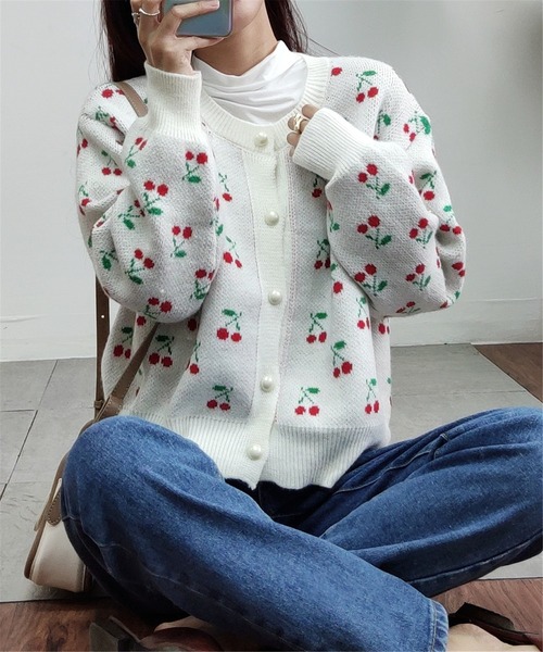 MAISON DE THERESE（メゾン ド テレーズ）の「チェリー柄ニットカーディガン（カーディガン/ボレロ・レディース・アイボリー/ネイビー・M）」の18枚目の写真