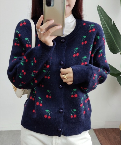 MAISON DE THERESE（メゾン ド テレーズ）の「チェリー柄ニットカーディガン（カーディガン/ボレロ・レディース・アイボリー/ネイビー・M）」の11枚目の写真