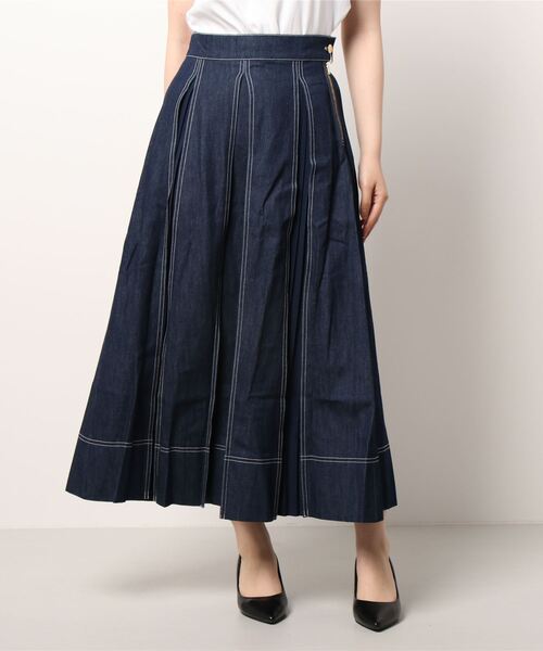 Bou Jeloud（ブージュルード）の「タックプリーツＳＫ（スカート・レディース・ベージュ/インディゴブルー/カーキ・38）」の3枚目の写真