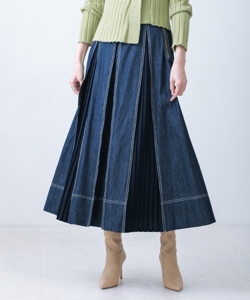 Bou Jeloud（ブージュルード）の「タックプリーツＳＫ（スカート・レディース・ベージュ/インディゴブルー/カーキ・38）」の4枚目の写真