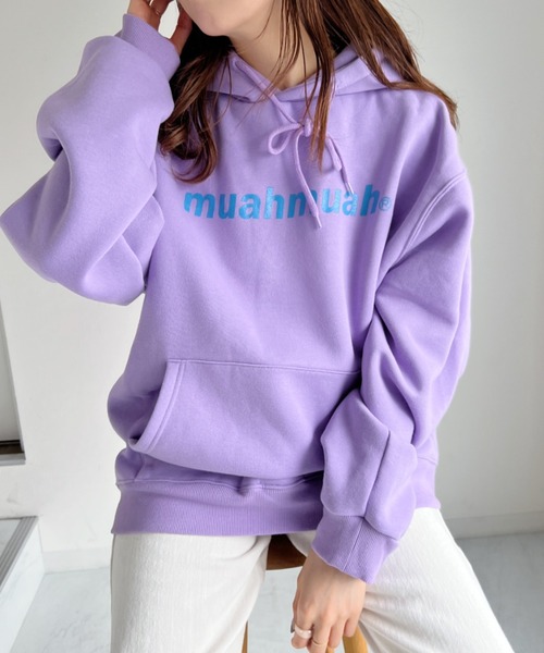 muahmuah(ムーアムーア)の「【muah muah/ムーアムーア】LOWER PRINTING OVERFIT HOODIE(パーカー・レディース・インディゴブルー/ブルー/ブラック/カーキ/ラベンダー/グレー/クリーム・FREE)」の7枚目の写真