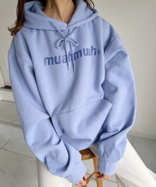 muahmuah(ムーアムーア)の「【muah muah/ムーアムーア】LOWER PRINTING OVERFIT HOODIE(パーカー・レディース・インディゴブルー/ブルー/ブラック/カーキ/ラベンダー/グレー/クリーム・FREE)」の8枚目の写真