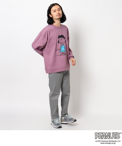 PEANUTS（ピーナッツ）の「◆PEANUTS/ピーナッツ キャラクターグラフィック ビッグシルエットスウェットTシャツ（Tシャツ/カットソー・メンズ・ブラック/ライトブルー/パープル系/アイボリー・04/02/03）」の8枚目の写真