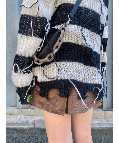 XU（エックスユー）の「【XU/エックスユー】damage border knit/ニット ダメージ ダメージニット ボーダーニット ボーダー（ニット/セーター・メンズ・ブラック・ONE SIZE）」の9枚目の写真