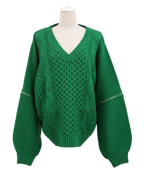 PUNYUS（プニュズ）の「2WAYケーブル編みニット（ニット/セーター・レディース・ブラック/オフホワイト/グリーン・1/2/4/3）」の16枚目の写真
