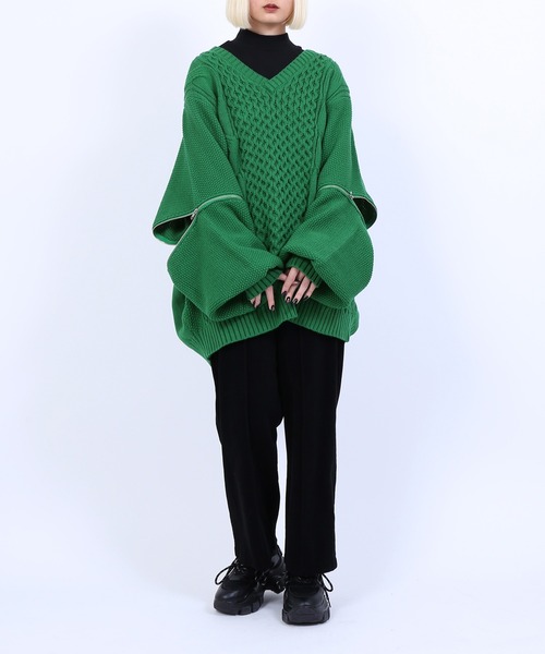 PUNYUS（プニュズ）の「2WAYケーブル編みニット（ニット/セーター・レディース・ブラック/オフホワイト/グリーン・1/2/4/3）」の4枚目の写真