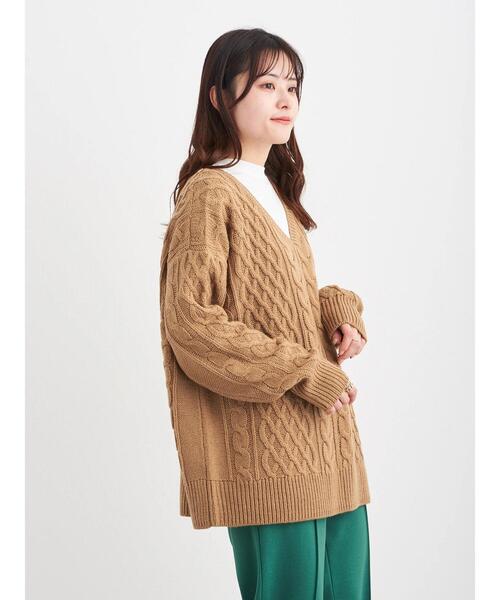 Green　Parks（グリーンパークス）の「Vネックケーブルニットプルオーバー＊（ニット/セーター・レディース・チャコールグレー/ライトグレー/レッド/グリーン/アイボリー/キャメル・FREE）」の7枚目の写真